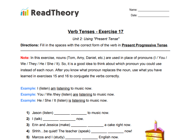 Worksheet 8.16 present progressive tense