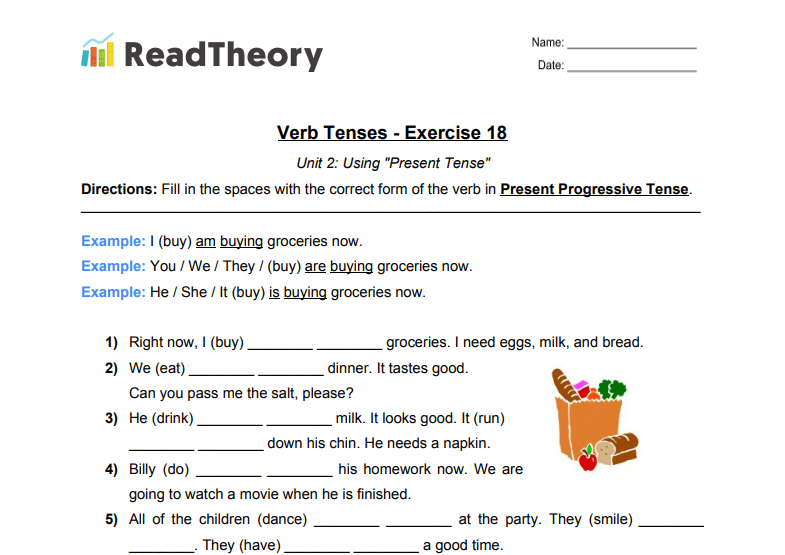 Worksheet 8.16 present progressive tense