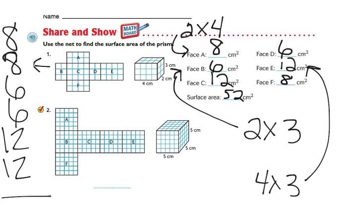 Finding surface area with nets worksheet answer key