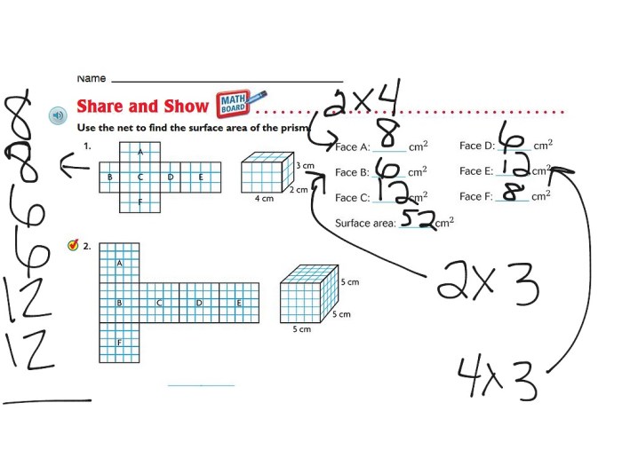 Finding surface area with nets worksheet answer key